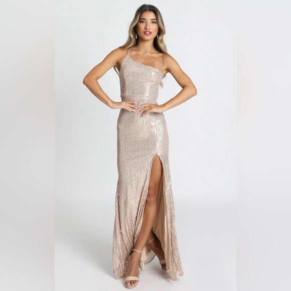 SHOWPO Sequin Glory Maxi Evening Dress Gold 4 - Picture 1 of 8